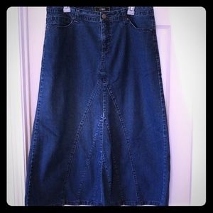 Cato Long Denim A-Line Modest Skirt. Dark Wash